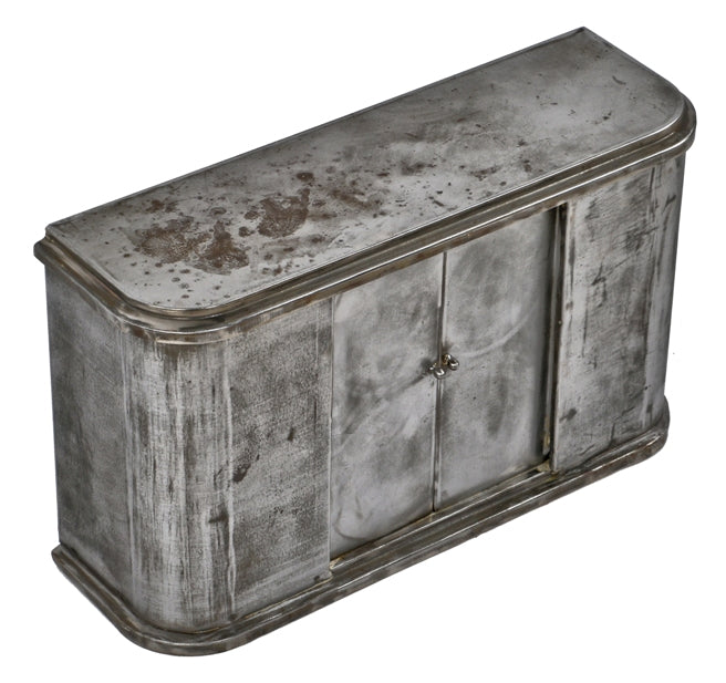 original american streamlined style pressed and folded steel wall-mount double door diminutive wall cabinet with a brushed metal finish sealed with a clear coat lacquer