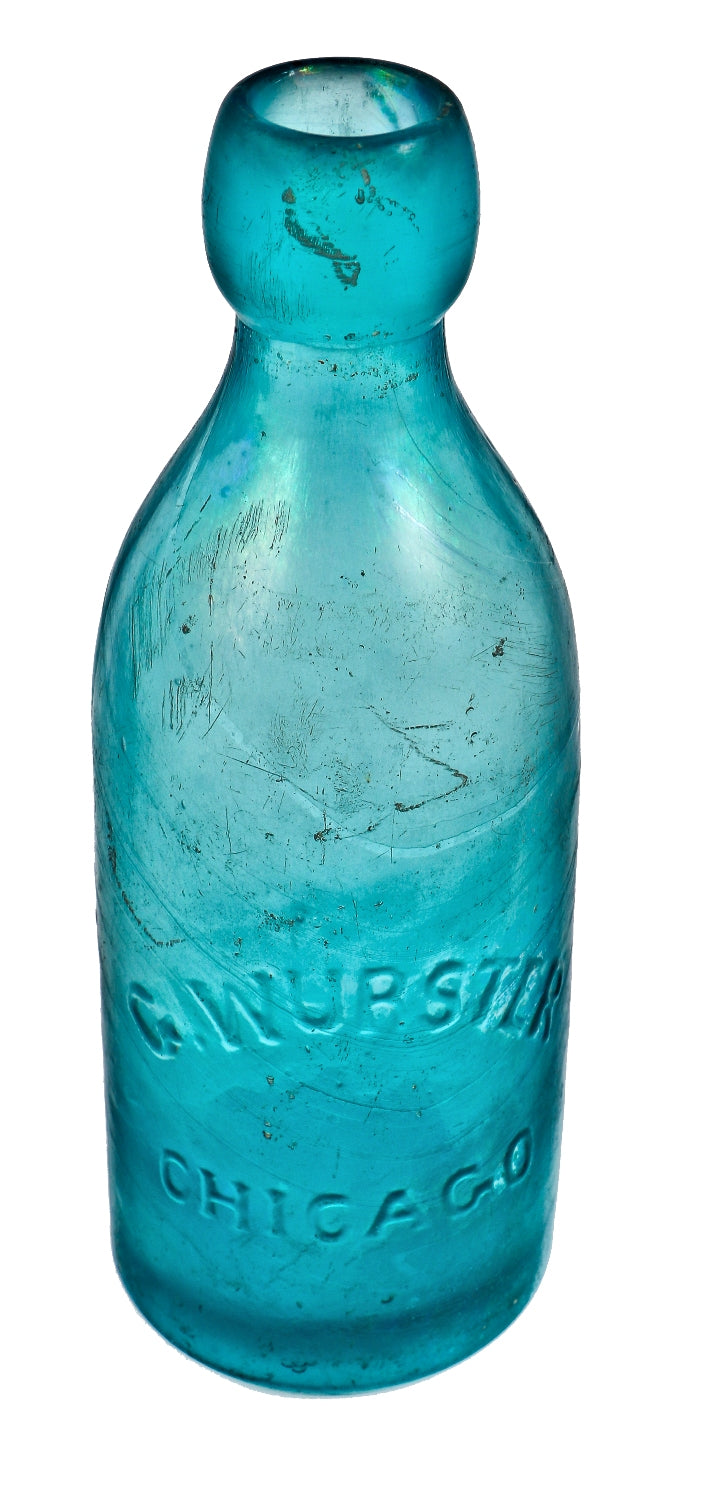 early 1870's completely intact original chicago privy dug antique american gottlieb wurster "blobtop" embossed letter soda or mineral water bottle