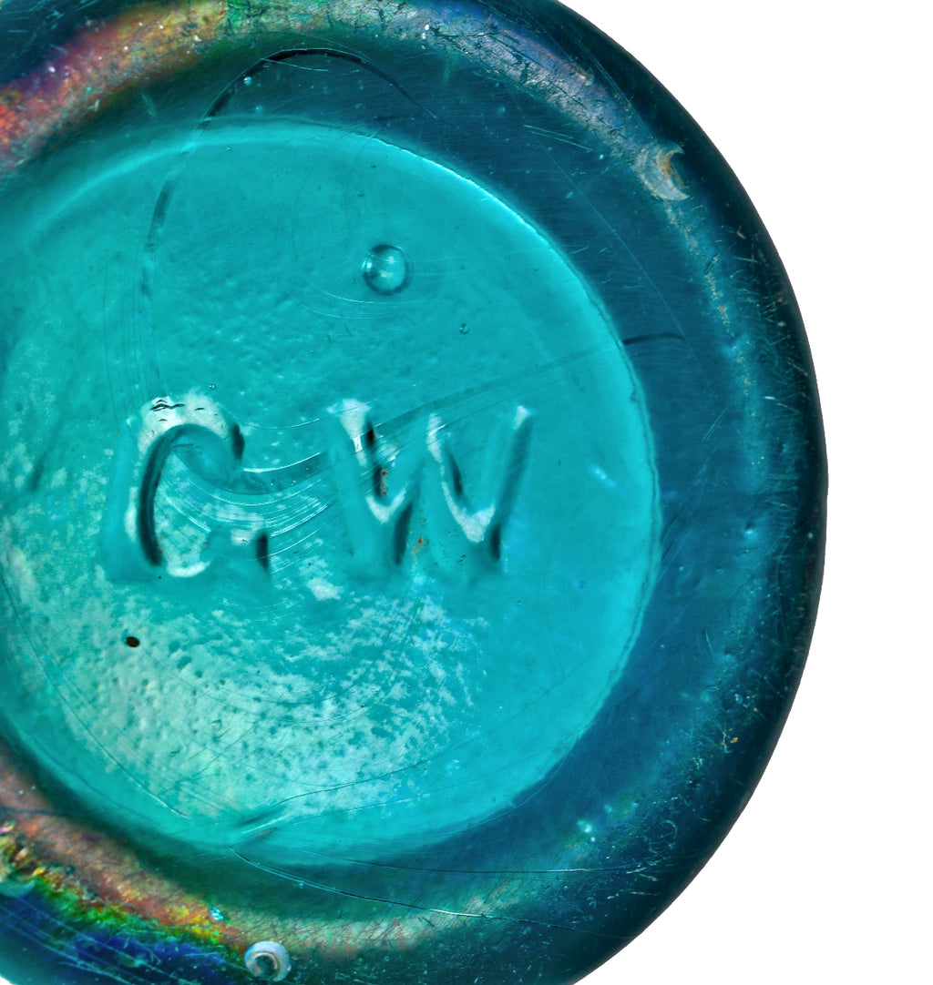 early 1870's completely intact original chicago privy dug antique american gottlieb wurster "blobtop" embossed letter soda or mineral water bottle