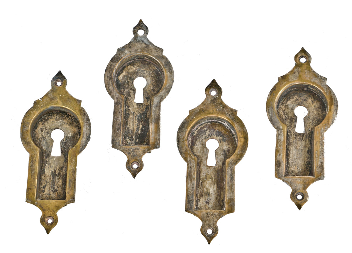 group of four matching c. 1860's pre-chicago fire residential nickel-plated salvaged chicago cast bronze interior residential pocket or sliding door escutcheons