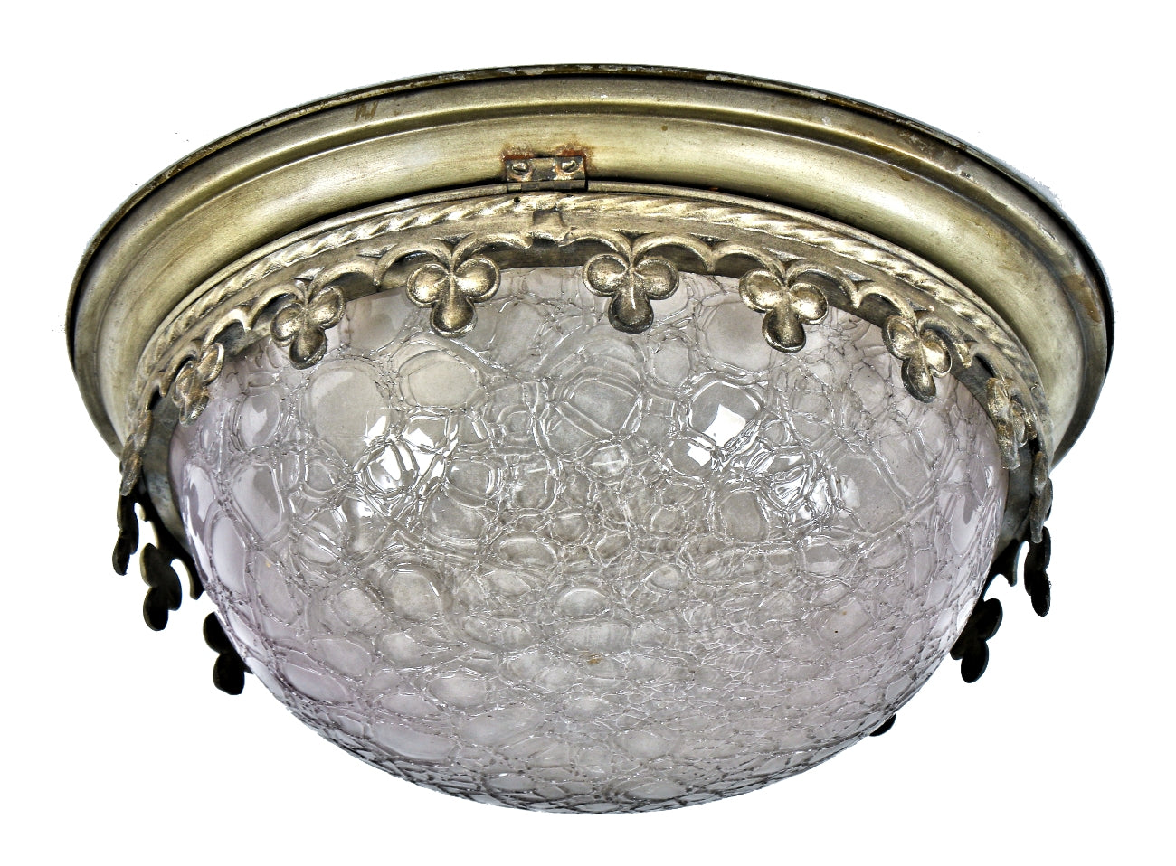 20th centuryamerican salvaged gothic style flush mount church building pendant light with intact crackle glass bowl or shade