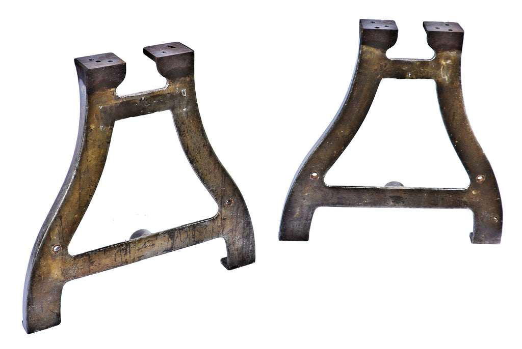 matching set of oversized brushed american industrial cast iron salvaged chicago factory building turret lathe machine or table base legs with clear coat sealed finish