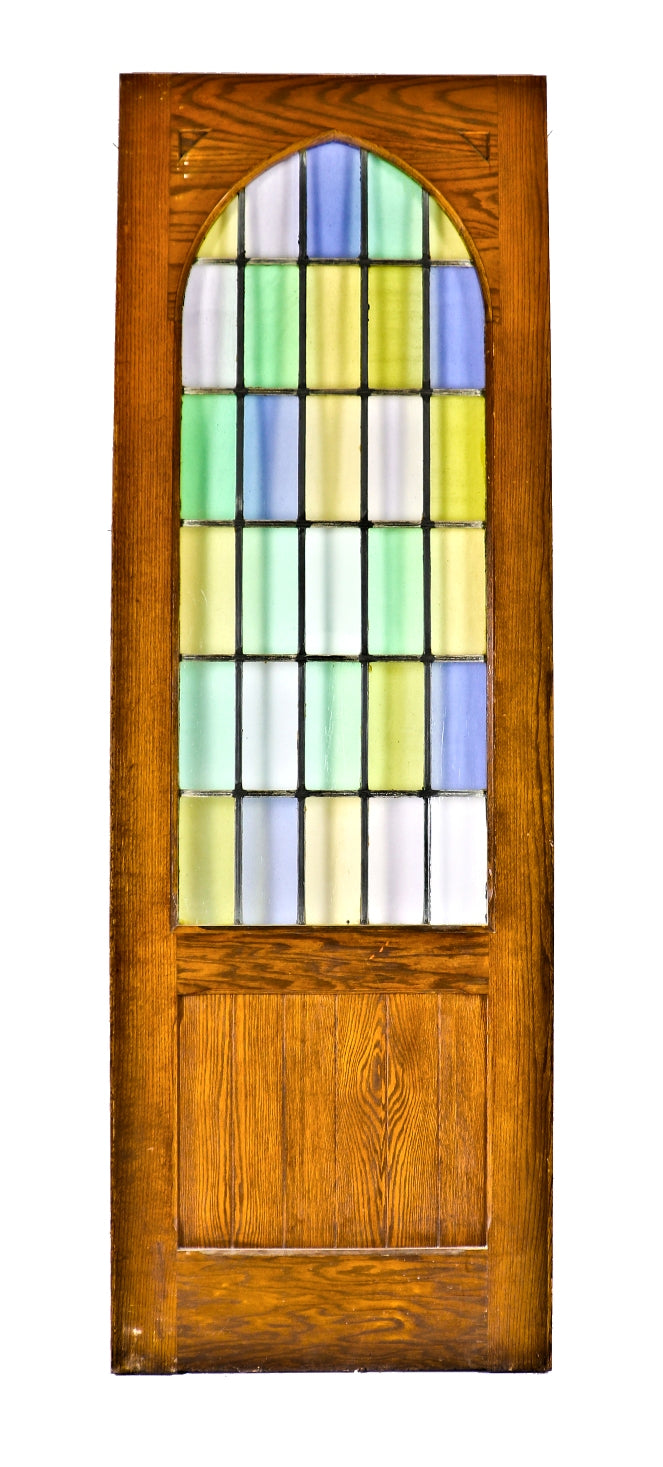 one of several matching all original and exceptionally intact c. 1929 park view lutheran church interior oak wood vestibule doors with english muffle cathedral roll art glass