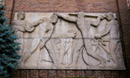 original c. 1929 historically important american art deco style cast concrete chicago stadium exterior frieze panel head fragment