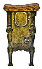 all original ornamental cast iron salvaged chicago rapp & rapp uptown theater seat end with intact polychrome finish