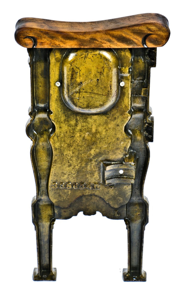 all original ornamental cast iron salvaged chicago rapp & rapp uptown theater seat end with intact polychrome finish
