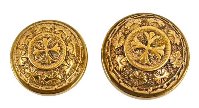 two original late 19th century ornamental salvaged chicago cast bronze exterior entrance door handles with a mostly uniform surface patina