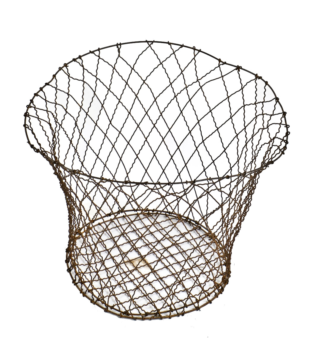 early 20th century antique american industrial salvaged chicago lightweight paper waste basket or trash can with top and bottom hoops for added reinforcement
