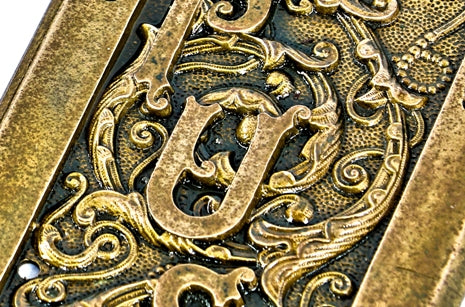 two matching all original ornamental cast bronze single-sided "columbian" pattern rare oversized commercial building entrance door antique american push plates