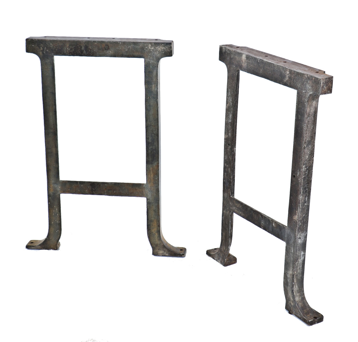 pair of original and intact antique american industrial robust cast iron chicago factory machine shop legs or bases with brushed metal finish