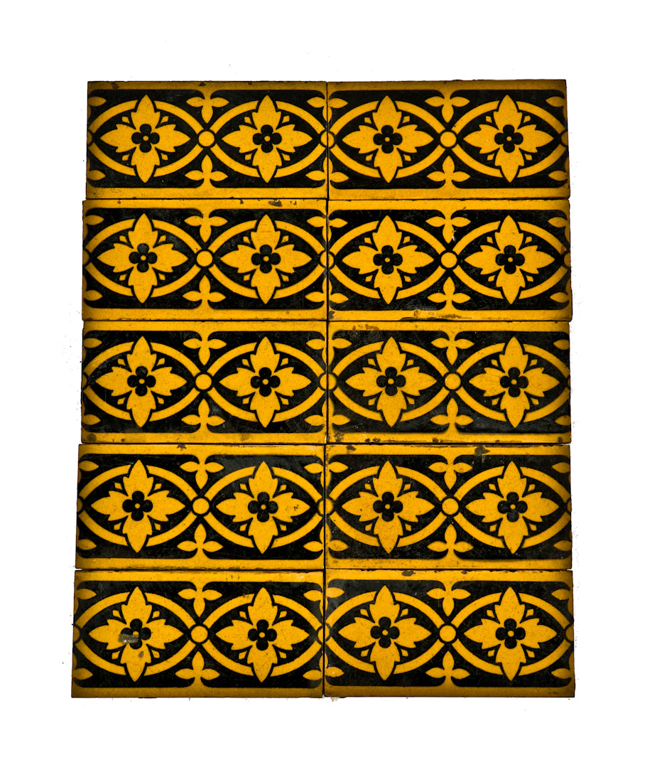 ten matching original c. 1880's interior david c. cook mansion "stoke on trent" glazed minton floor tiles featuring a visually striking design