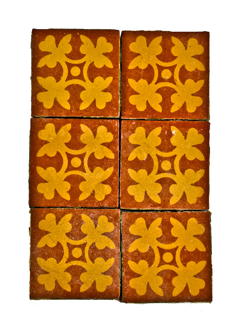 six diminutive original and intact 19th century interior david c. cook mansion "stoke on trent" glazed minton floor tiles featuring a visually striking design