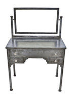 hard to find all original american depression-era highly desirable size multi-drawer simmons side table or vanity with original and intact pivoting mirror and metal frame