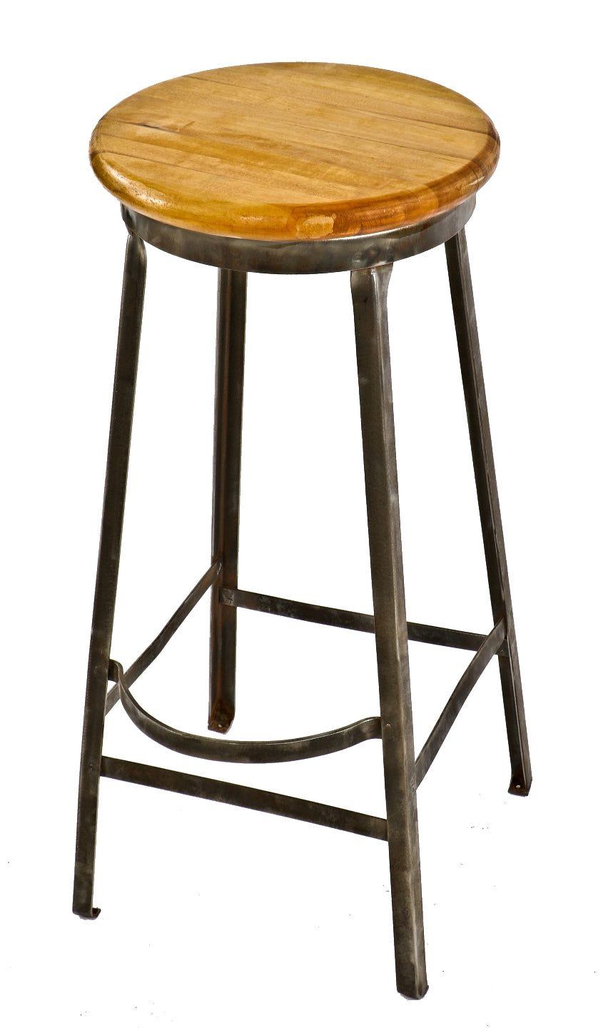 completely refinished c. 1930's american depression salvaged chicago industrial factory machine shop four-legged stool with solid rounded edge maple wood seat