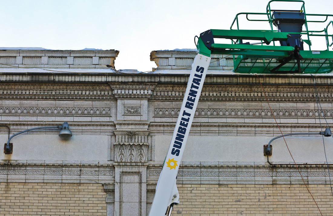 original museum-quality c. 1920's salvaged chicago milwaukee avenue motor sales company oversized mottled terra cotta urn with floral finial