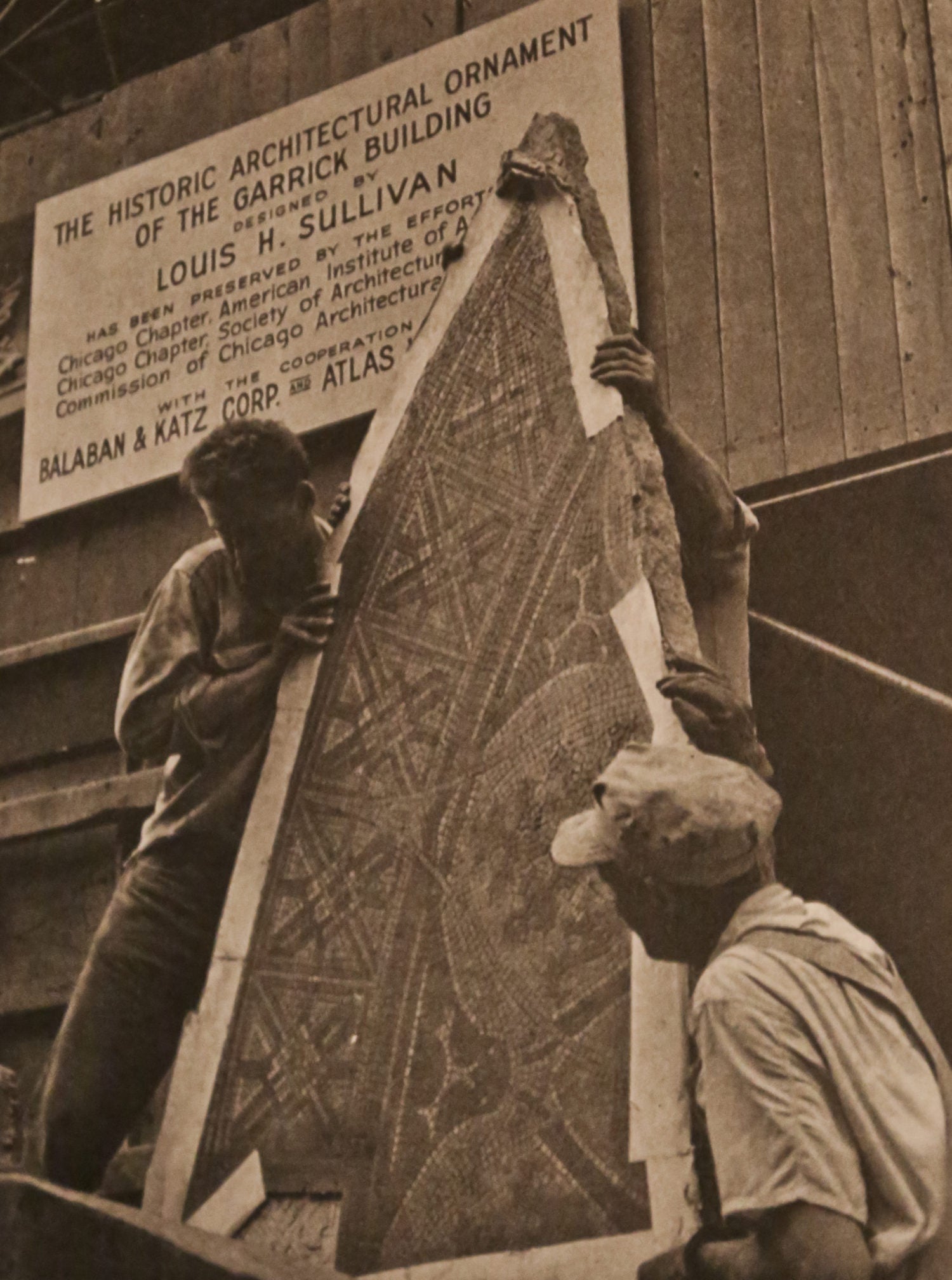 historically important original 1891 garrick theater green and yellow-colored mosaic tile floor interior auditorium staircase landing fragment