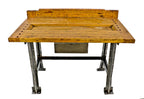 late 1930's refinished antique american industrial chicago factory machine shop workbench or table with pressed and folded steel legs or bases