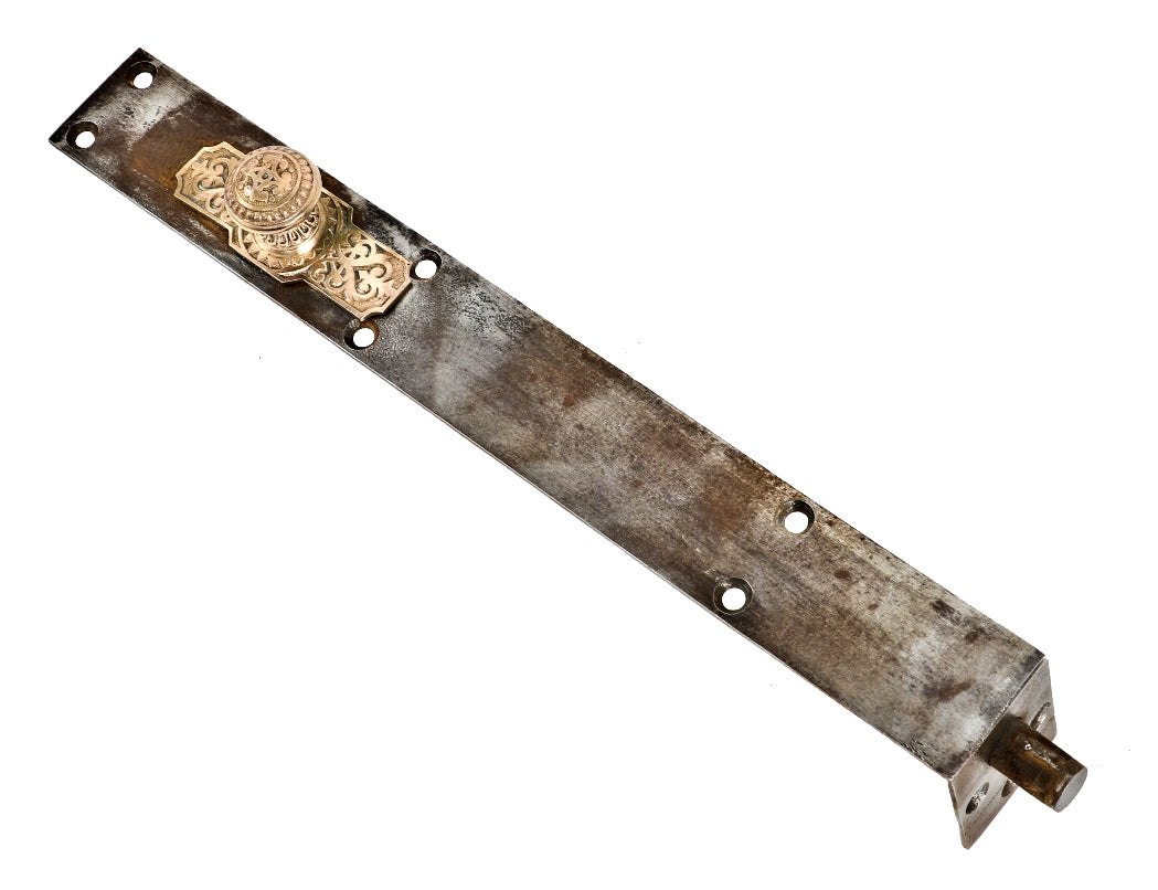 original c. 1870's fully functional antique american ornamental cast bronze and iron flush mount salvaged chicago entrance door bolt