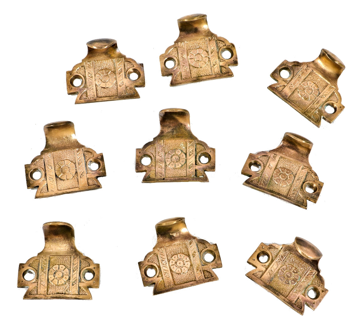 hard to find all original ornamental cast bronze 19th century antique american salvaged chicago interior residential window sash pulls with floral rosettes