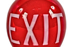 one of two original late 19th or early 20th century ruby red diminutive etched glass ceiling or wall-mount exit light fixture shade with white lettering