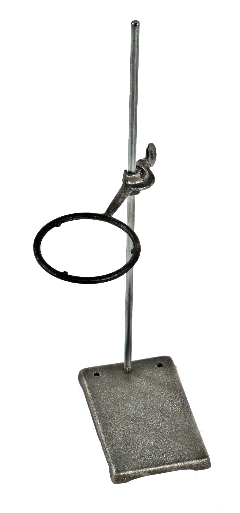 original vintage american industrual american industrial single base research laboratory retort or beaker stand with cast iron adjustable ring clamp