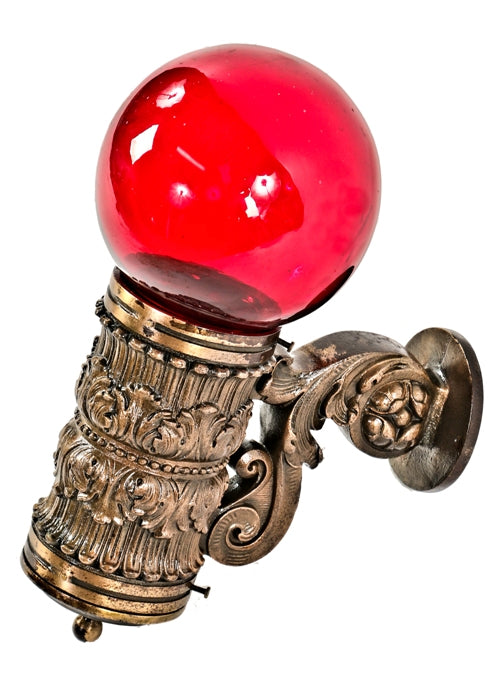 historically important late 19th century original and intact copper-plated ornamental cast iron interior reliance building illuminated "down" elevator floor indicator lamp or lantern