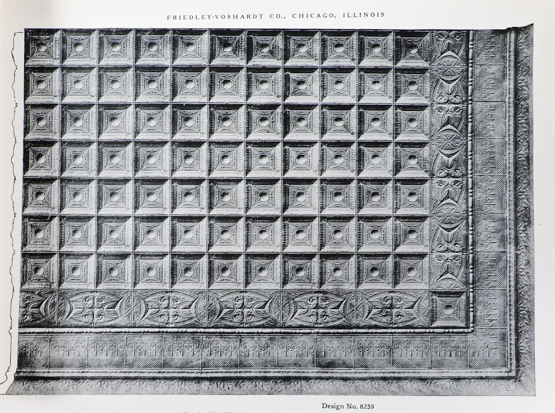 original early 20th century "sullivanesque" stamped tin ceiling panel executed by friedley-voshardt