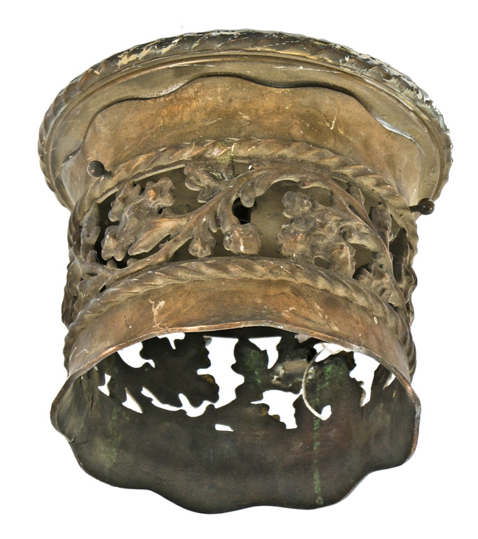 exceptional all original and heavily ornamented cast bronze interior salvaged chicago church ceiling-mount pendant light fixture with nicely aged patina