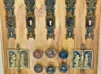 exceptional 19th century all original antique american anglo-japanese style ornamental cast bronze hardware collection mounted in custom-built frame