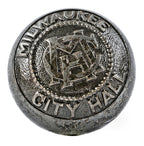 hard to find late 19th century ornamental cast iron emblematic "screwless spindle" monogrammed milwaukee city hall doorknob with bower-barff finish