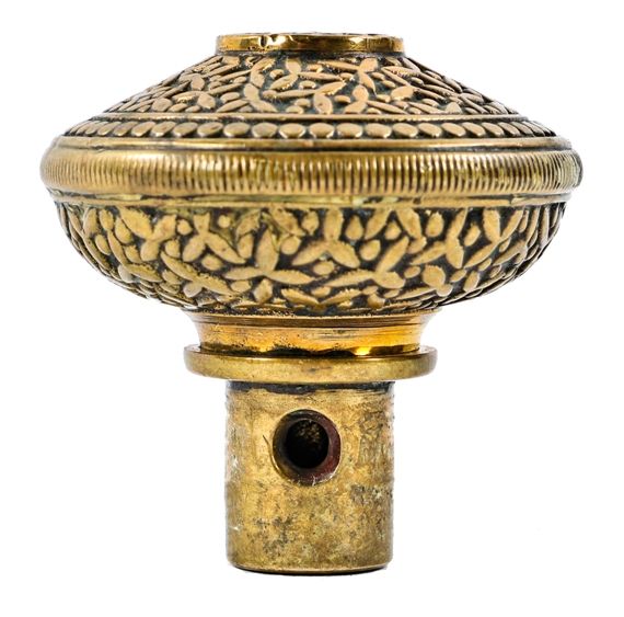 highly sought after 19th century salvaged chicago pagoda-shaped ornamental cast bronze "rice" pattern doorknob with knurled edge