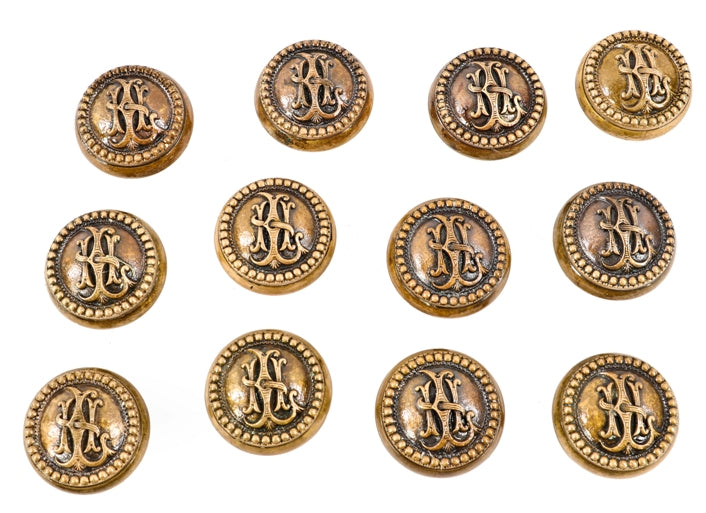 one of twelve matching 19th century original american ornamental cast bronze monogrammed lexington hotel guestroom doorknob with a nicely aged surface patina