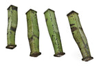 four matching highly sought after early 20th century antique american industrial "factory green" painted curvaceous typesetting machine legs or bases