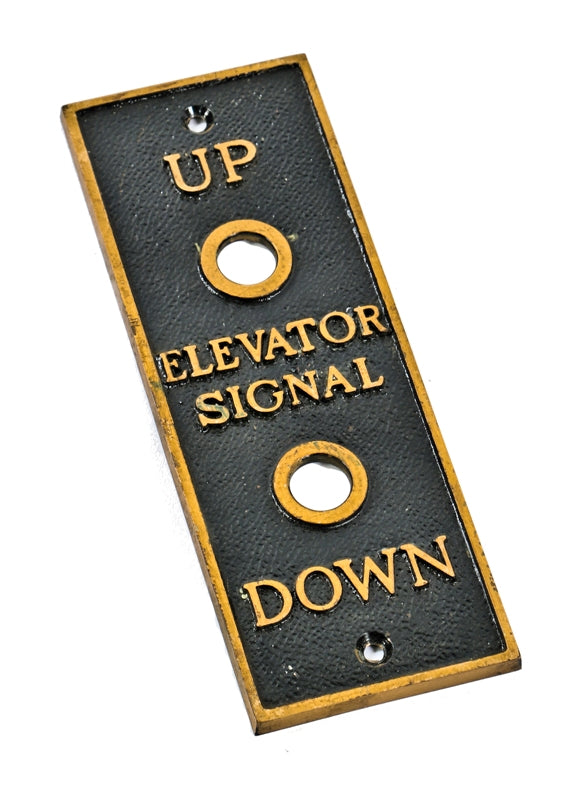 original early 20th century rare "new old stock" otis elevator solid cast bronze wall-mount car or cab signal plaque with opening for up/down buttons