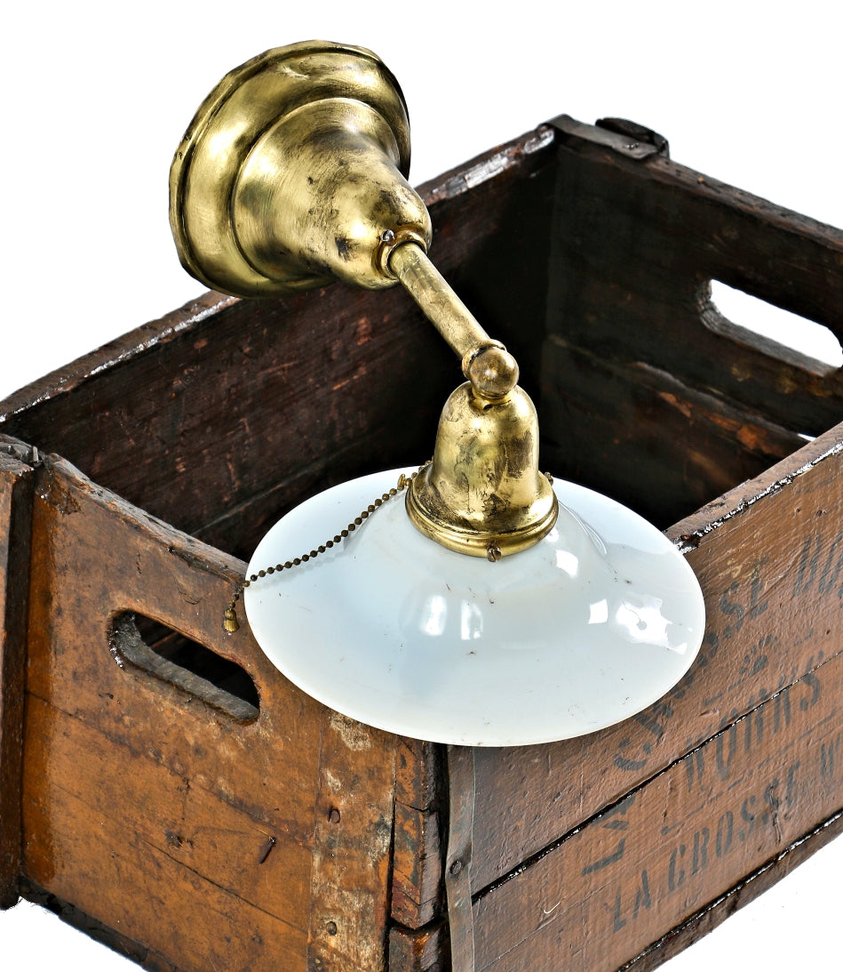 original early 20th century salvaged chicago wall-mount chicago athletic association building wall sconce with bell-shaped white opalescent glass shade