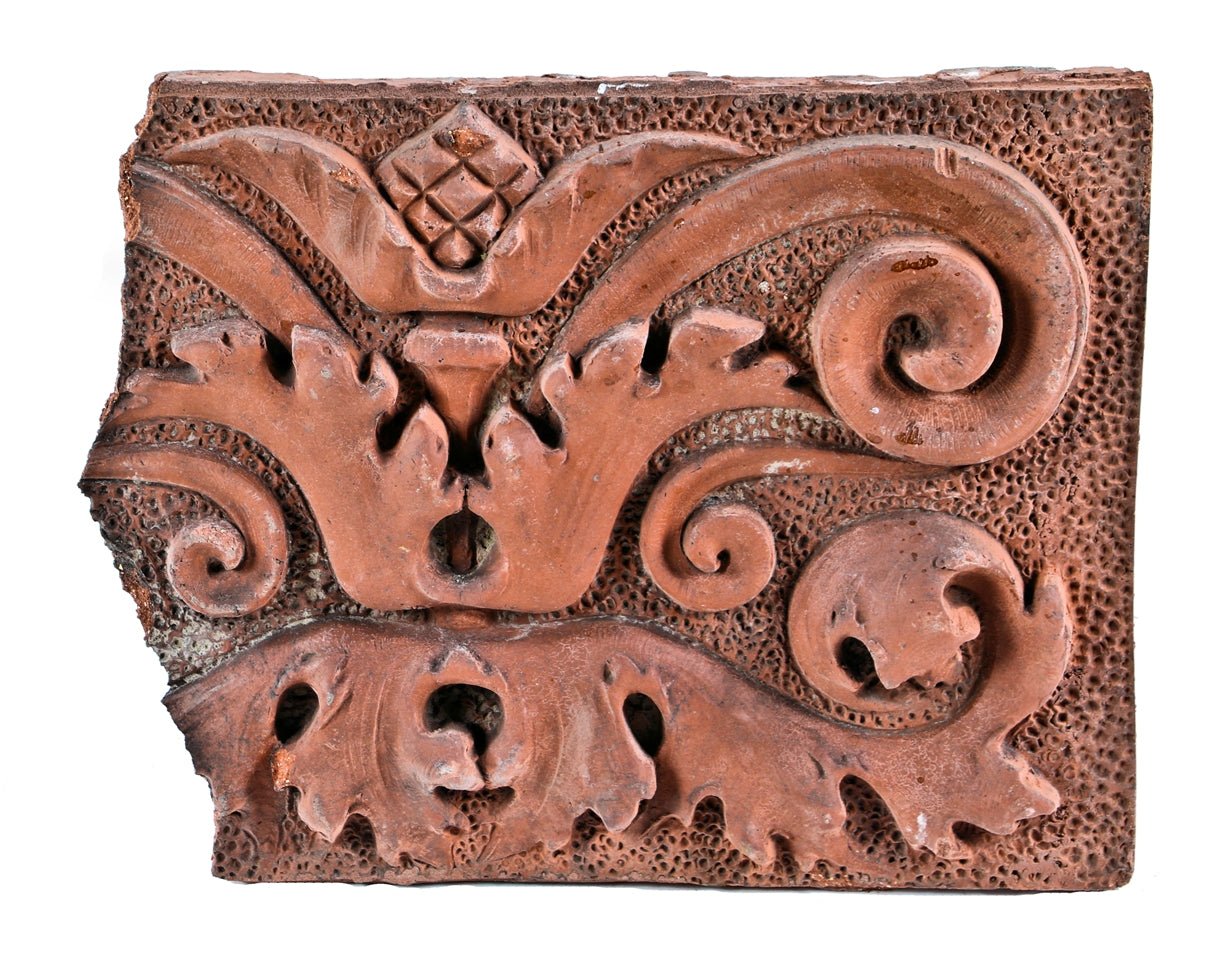 original historically important c. 1888 red slip glaze presbyterian hospital daniel a. jones building exterior ornamental terra cotta frieze panel fragment