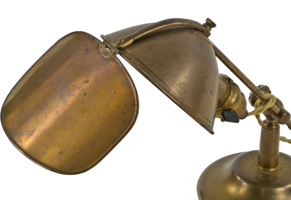 remarkably intact early american industrial fully adjustable "lyhne" portable desk or table lamp with bulbous socket and rotating reflector