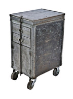 refinished c. 1940's fully functional factory machine shop american industrial brushed lyon tool cabinet or workstation with drawers and hinged doors