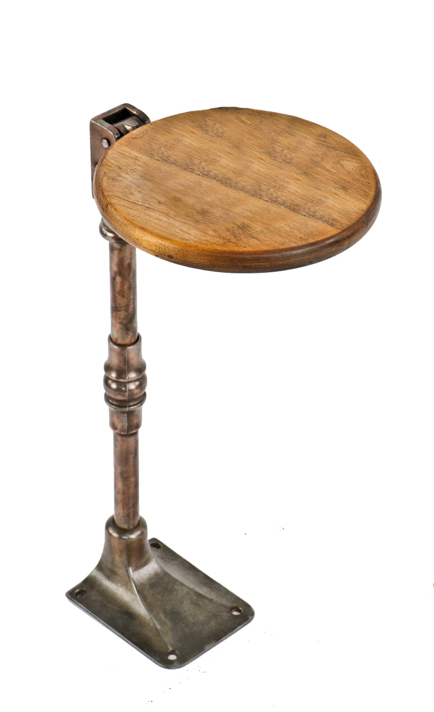 very rare all original and completely intact early 20th century commercial building interior elevator cab or car hinged drop-down operator's stool with cast iron base