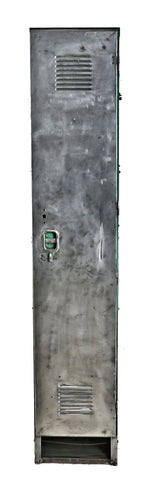 refinished c. 1940's american vintage industrial brushed metal freestanding single factory lunchroom locker with louvered hinged door