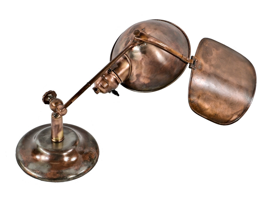 fully functional early american industrial fully adjustable "lyhne" portable desk or table lamp with bulbous socket housing and rotating reflector
