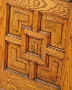 matching set of well-maintained salvaged chicago 1880's salvaged oak wood paneled entrance doors with original beveled edge clear plate glass