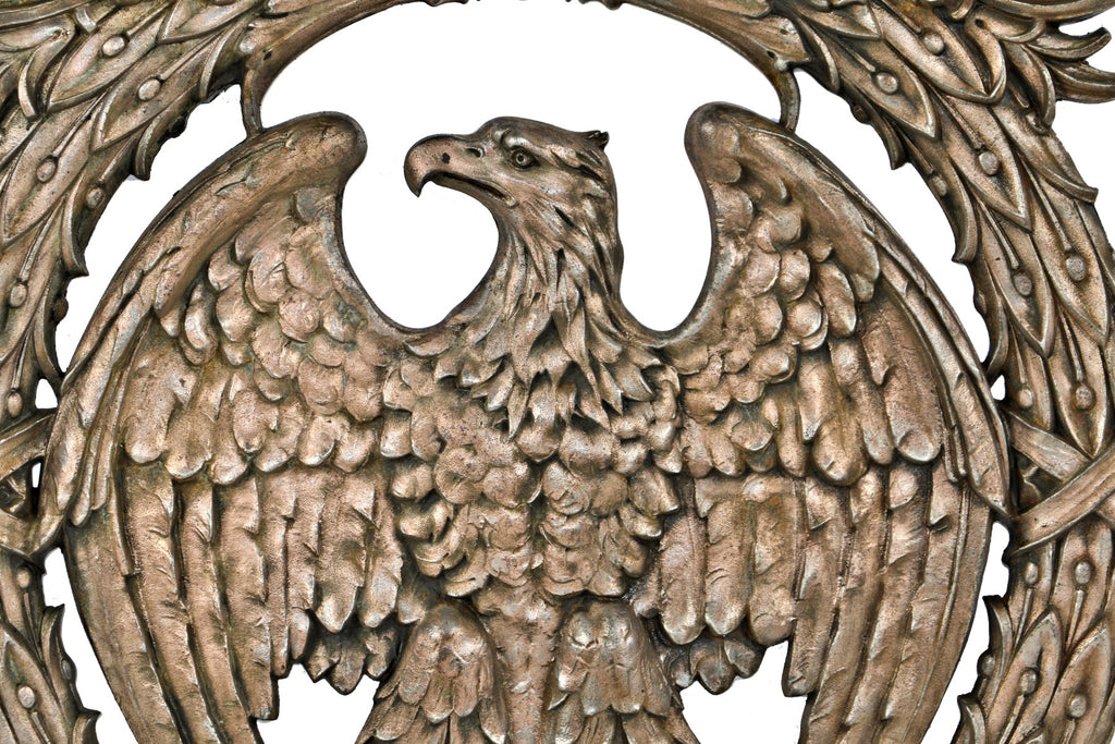 late 19th or early 20th century museum quality ornamental cast iron chicago federal building interior panel with spread-winged eagle