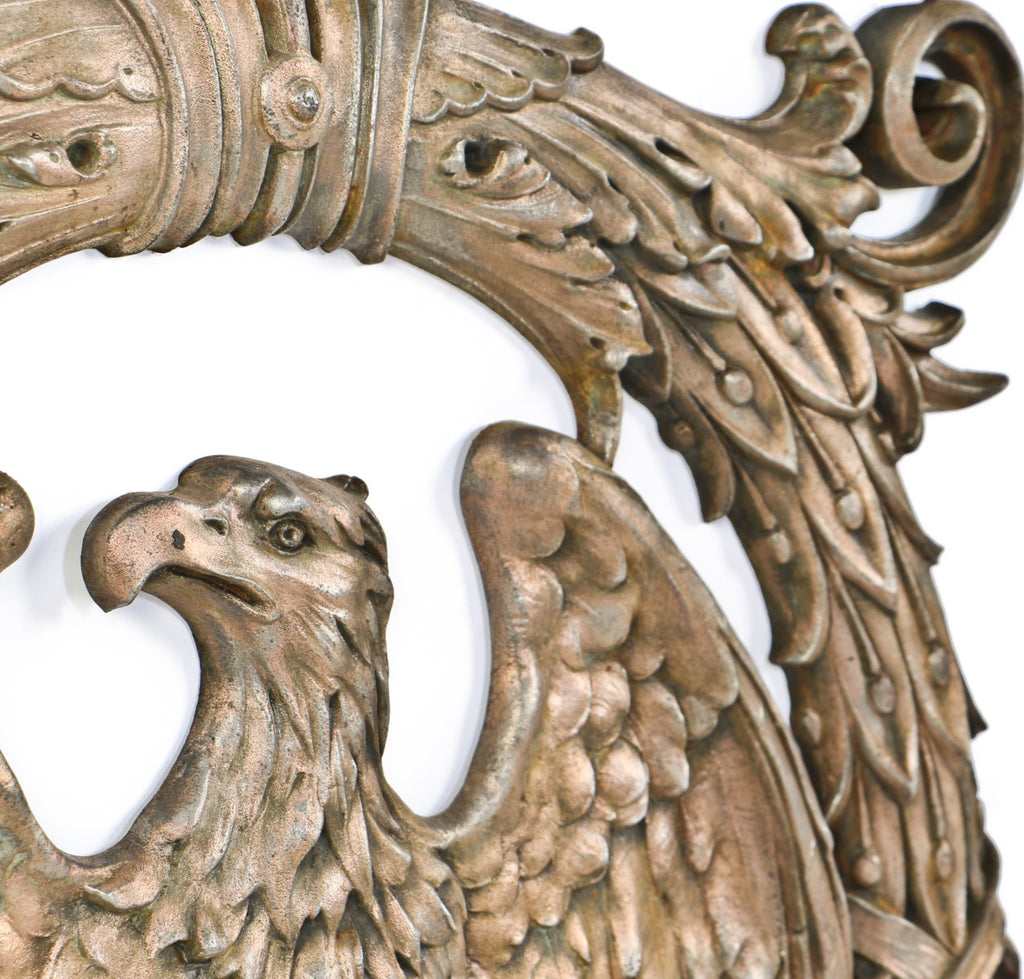 late 19th or early 20th century museum quality ornamental cast iron chicago federal building interior panel with spread-winged eagle
