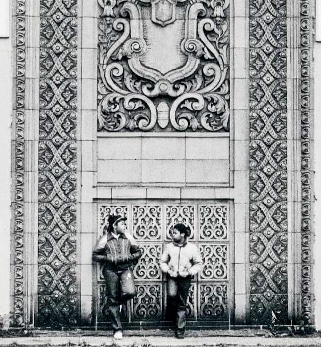 important rapp and rapp-designed two toned orange-glazed exterior southtown theater terra cotta panel
