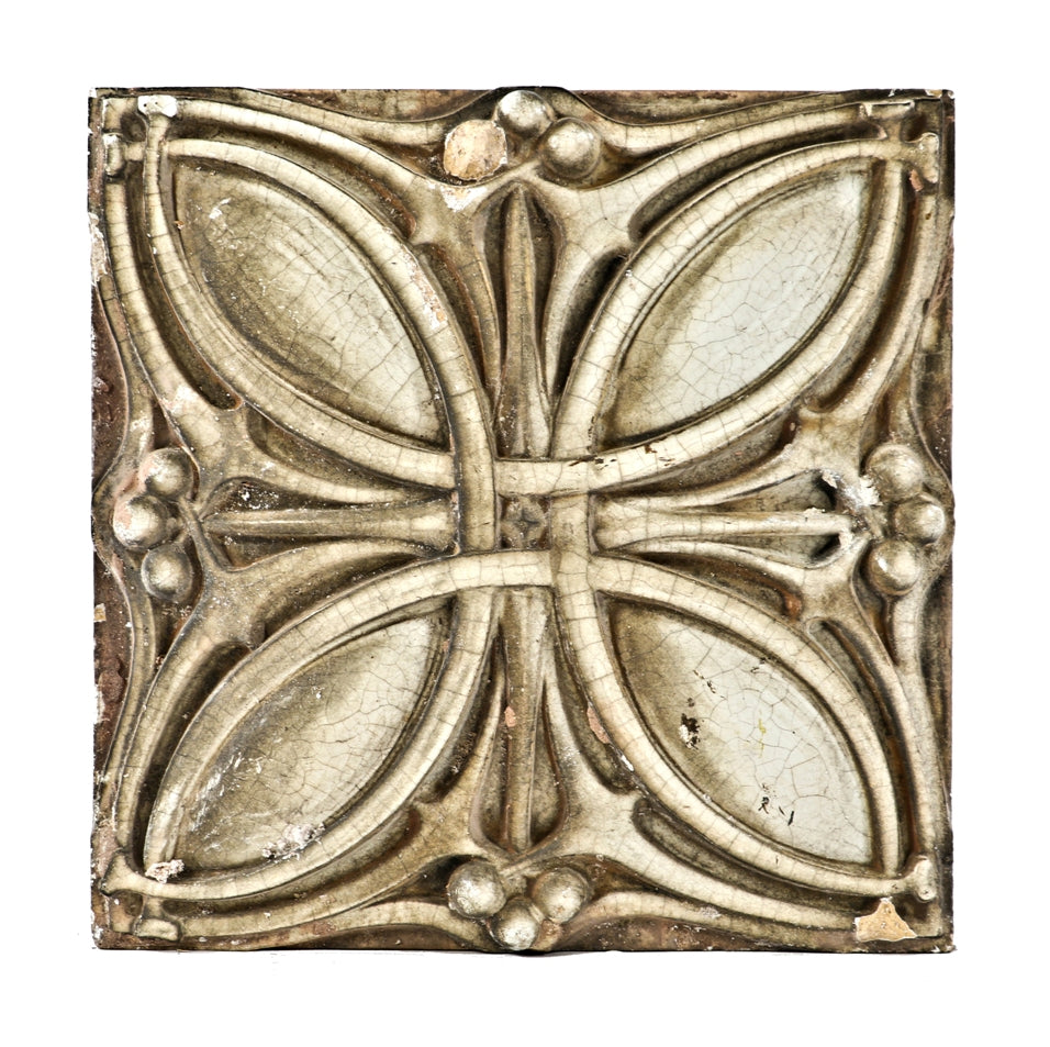 hard to find c. 1918 white glazed midland "sullivanesque" exterior salvaged chicago building facade square-shaped panel with distinctive geometric flower motif
