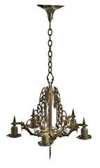 hard to find and highly desirable american depression era ornamental cast bronze "soleure" pattern five-light interior residential chandelier