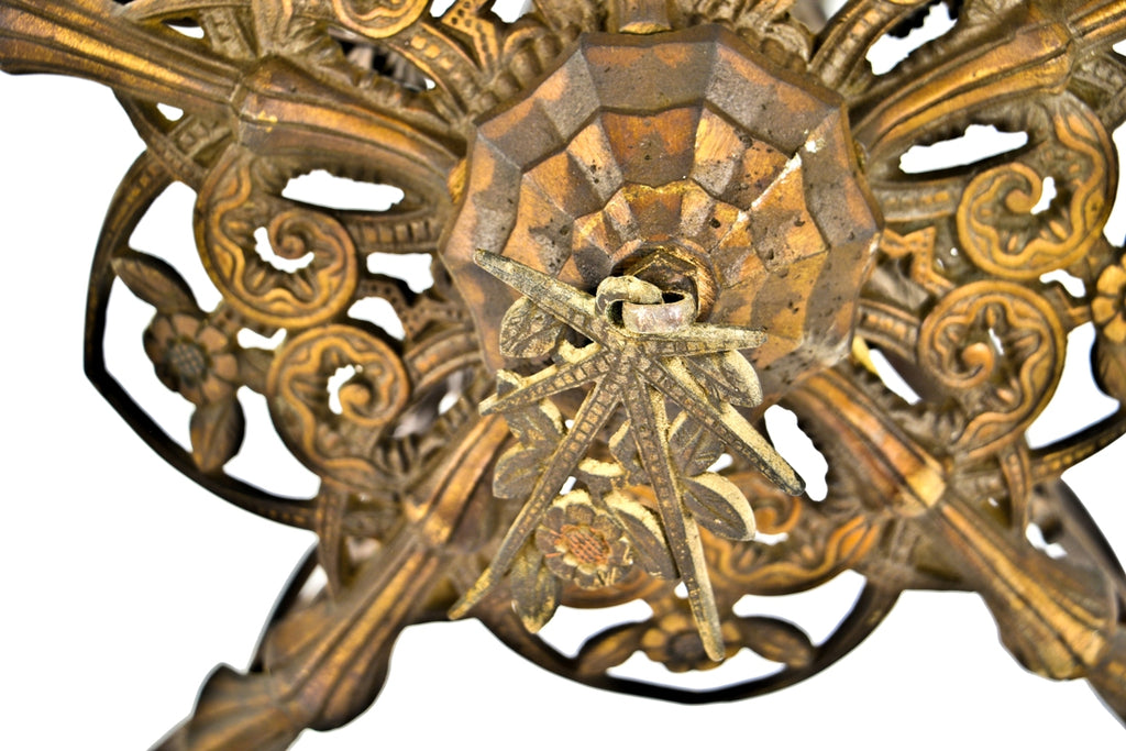 hard to find and highly desirable american depression era ornamental cast bronze "soleure" pattern five-light interior residential chandelier