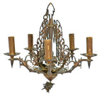 exceptional american depression era highly detailed ornamental cast bronze "soleure" pattern five-light interior residential candleabra ceiling fixture