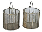 original matching set of heavily reinforced vintage american industrial drop handle mesh metal baskets with all-welded joint frames